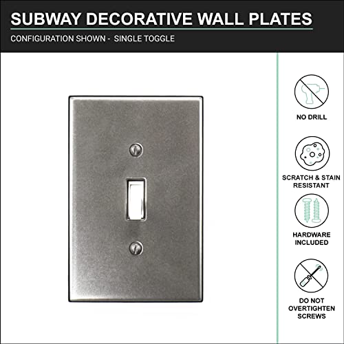 Questech Décor Single Duplex Electrical Outlet Cover Wall Plate, 1-Gang Single Switch Plate Standard Size Receptacle Cover, Decorative Subway Tile Design, Brushed Nickel Finish #TOP6