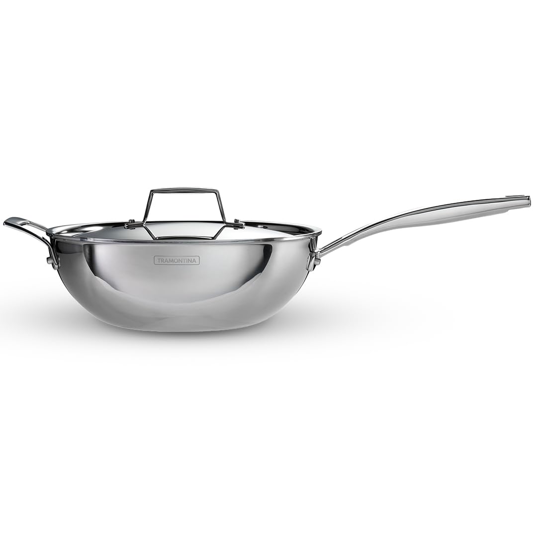 TRAMONTINA Aeion Triply 26cm / 3.7 L Wok with SS304 Lid Stir-Fry | Saute | Noodles | Fried Rice | Induction Friendly | Stay Cool Handle | NSF Certified | 10 Year Warranty