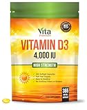 Vitamin D 4,000 IU Softgels, Maximum Strength Vitamin D3 Supplement, 365 Easy to Swallow Softgels (Not Tablets) - Full Year Supply
