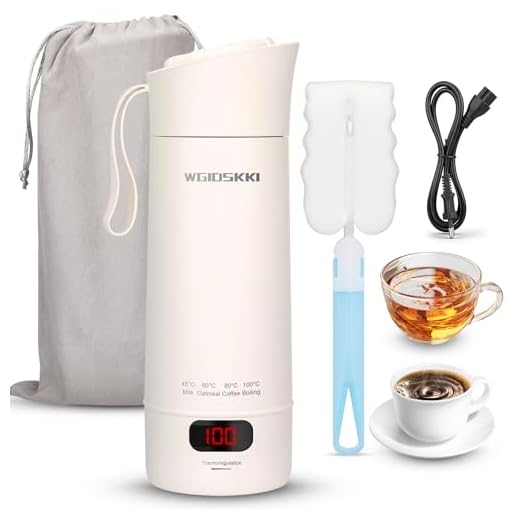 WGIDSKKI 400 ML Elektrischer Reisewasserkocher Klein,220V 300W Schnellkoch-Teekanne-Heizbecher mit Temperatureinstellung, mit Bürsten und Taschen, Reise Wasserkocher für Kaffee Teezubereitung