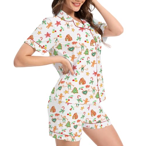 Image of Ammiko Womens Pajamas Set Y2k Loungewear Pajama Button Down Top and Shorts Monkey Beach Short Sleeve Sleepwear Preppy