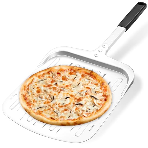 RIOOMDX 12-Inch Perforated Aluminum Pizza Peel, Professional Metal Pizza Paddle Spatula with Silicone Handle for Indoor & Outdoor Ovens