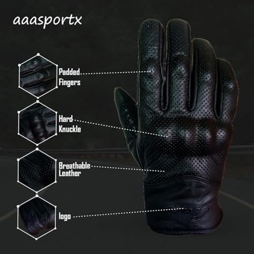 aaasportx Luvas de motocicleta masculinas de couro com função de tela sensível ao toque – Protetores
