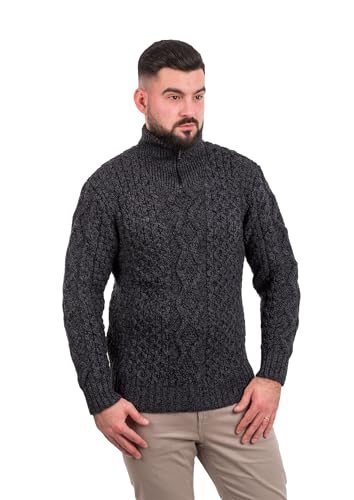 SAOL Men’s Aran Zip Neck Sweater – 100% Wool Fisherman Knit Pullover – Made in Ireland4
