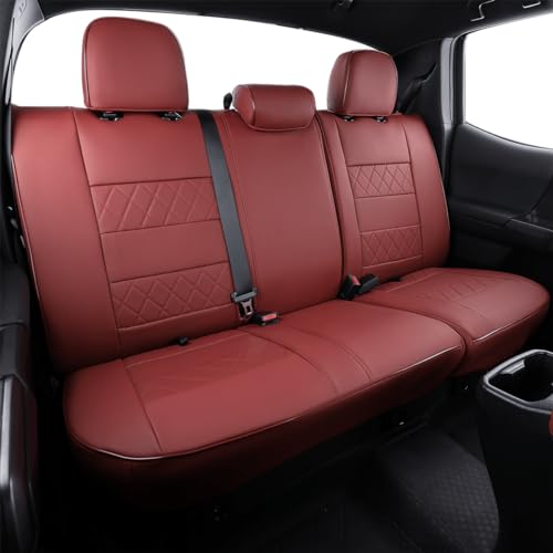Image of EKR Custom Fit Tacoma Rear Car Seat Covers for Toyota Tacoma (Petrol) 2024 2025 2026 Double cab SR /SR5 /TRD Sport /TRD Off-Road /Limited - Second Row Only,Faux Leather(Burgundy)