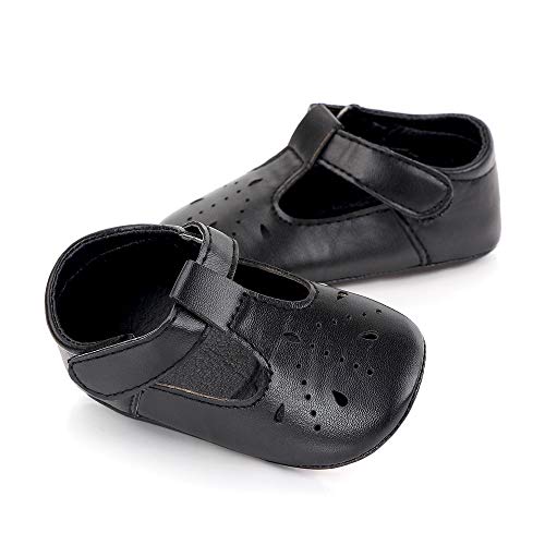 HsdsBebe Baby Girls Mary Jane Flats with Bow PU Leather Anti-Skid Soft Sole Toddlers Princess First Walker Sneakers Wedding Newborn Dress Shoes(ZZYD26 Black,2)