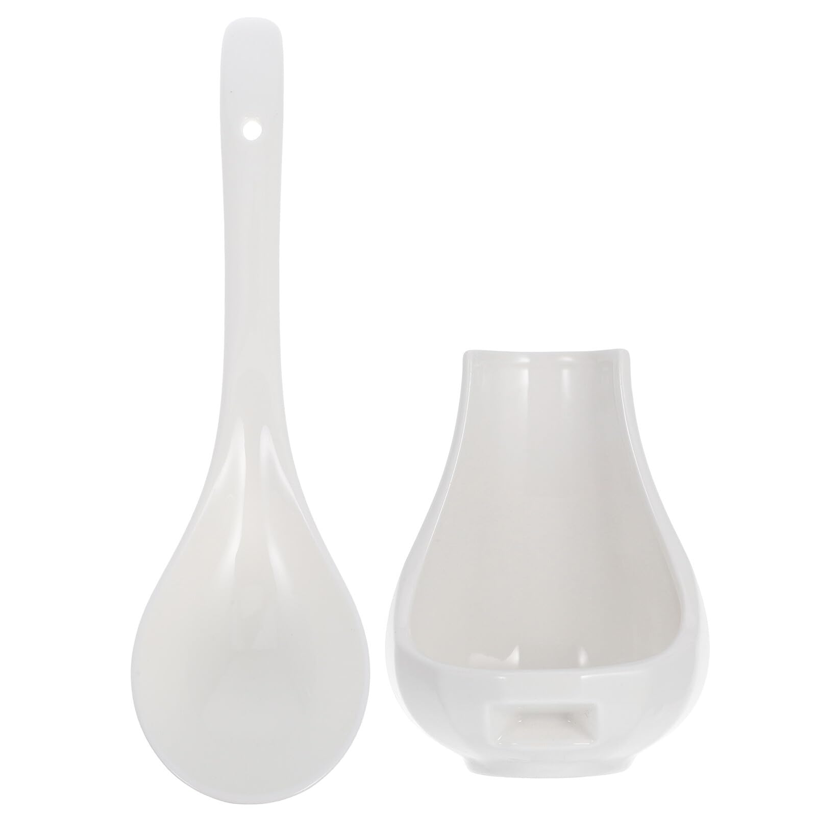 Cuillère à soupe céramique blanche GALPADA, service raffiné avec repose-cuillère