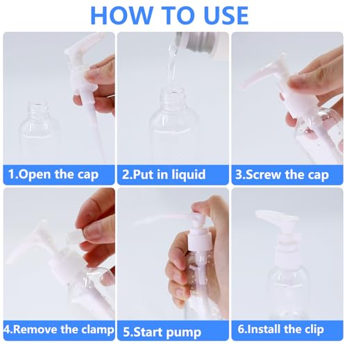 4 Pack 3.4 Oz (100ml) TSA Approved Travel Pump Bottles for Toiletries Clear Travel Size Bottles Leak Proof with Labels4