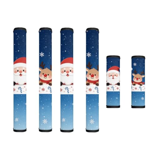 Image of Refrigerator Door Handle Covers Set of 6 Kitchen Electrical Appliances Handle Protector Anti-Slip Fridge Microwave Oven Christmas Holiday Decor, Santa Claus Reindeer Snowflake Blue