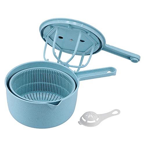 Ensalada spinner, lavadora de granos de arroz de plástico, máquina de lavado de lechuga con colador de cuenco y colador de huevos, herramienta de lavado de secador de lechugas manual(Azul)
