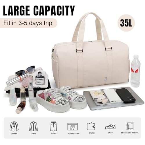 NOL Waterproof Gym Duffle Bag for Men & Women with Shoe & Wet Compartments, Multiple Pockets | Adjustable Shoulder Strap for Sports, Travel, Fitness, Workout & Hospital Use, Cream4