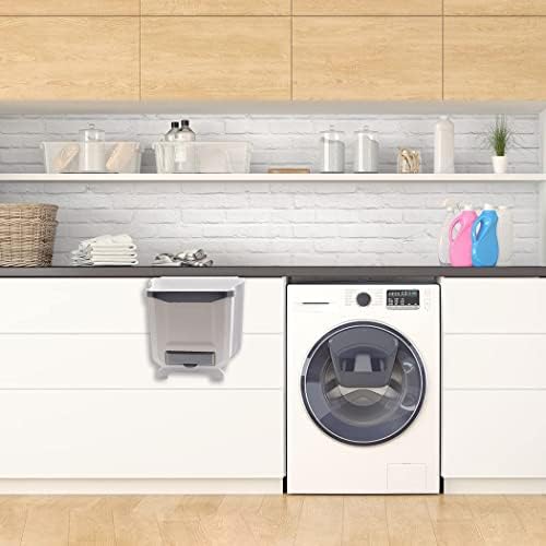 Kitchen Hanging Cupboard Trash Bin, Hanging Small Trash Can food Caddy Waste Door Wall Mounted Bin, Foldable Trash Can with A Fixed Ring, Easy to Install Hanging Trash Can for Kitchen (white)