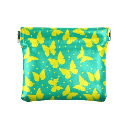 Yellow Butterfly Silhouettes Coin Purse Leather Pouch Change Purse, Squeeze Coin Pouch for Cards, Keys & Lipsticks, Unisex
