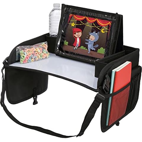 Lusso Gear Kids Travel Tray with Dry Erase Board, Road Trip Essentials Kids, No-Drop Tablet Holder, Lap Desk, Cup Holder, Toddler Toy Storage, Fits Airplane and Booster Seat (Black) Cover