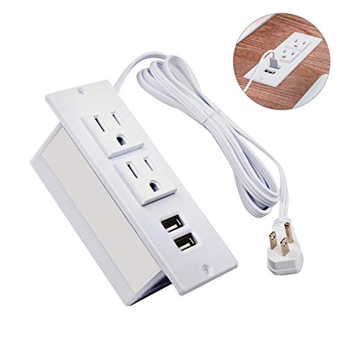 Desktop Power Grommet Recessed Surge Protector Power Strip with 2-Socket 2-USB Charging Ports
