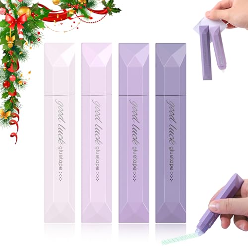 4Pcs Strong Double Sided Tape Pens for Wrapping 2026 New Scrapbooking Double Sided Tape Roller for Gift Wrapping Junk Journals Essential Scrapbooking Supplies Photo Mounting School Office(Purple)