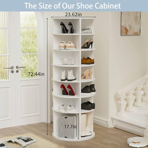 Image of Multi Layer Cylindrical Rotating Shoe Rack Tower,Free Standing 360 Spinning Storage Organizer,Can Store Approximately 30 Pairs of Shoes,Space-Saving Design (7-Tier-1)