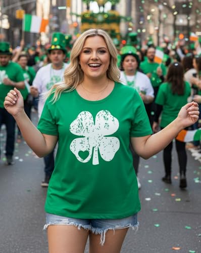 Image of ForHailey Women's Plus Size St Patricks Day T-Shirt Women Lucky Clover Graphic Irish Tee Casual Short Sleeve Graphic Tees