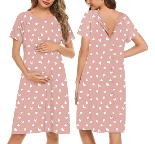 Image of Ekouaer Women’s Nursing/Delivery/Labor/Hospital Nightdress Short Sleeve Maternity Nightgown with Button S-XXL