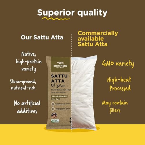 Image of Two Brothers Organic Farms Sattu Atta (1 kg) | Made Using Bengal Gram | Natural & Gluten Free Chana Sattu | High Protein Bengal Gram Flour | Sattu Drink Powder | Gram Powder (Pack of 2)