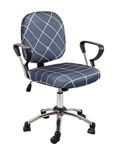 Image of Cortina Corporate Office Chair Covers | Washable Chair Protector | Executive Rotating Chair Seat Case | Stretch Elastic Polyester Spandex Fabric | Geometry Print - Navy Blue | Chair Cover Set of 1