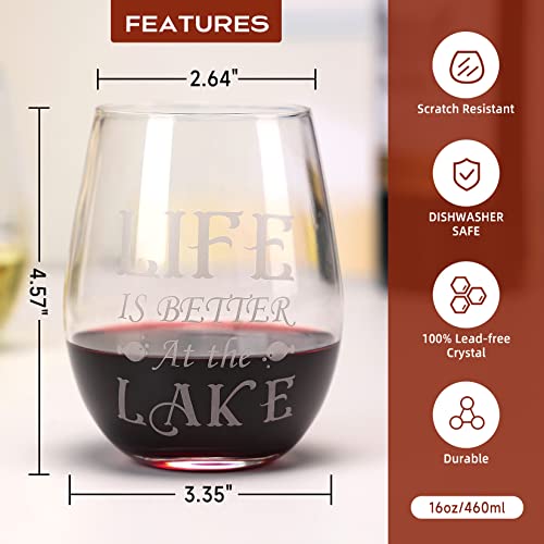 Roraem Wine Glasses - Stemless Wine Glasses Set Of 2 Life Is Better At The Lake Etched Wine Glass Set Modern Crystal Stemless Wine Glass Personalized Wine Glasses Lake House Gifts Wine Gifts 20Oz #TOP1