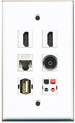 RiteAV - 2 HDMI 1 port USB A-A 1 port Toslink 1 port Cat5e Ethernet biały 1 port głośnik płyta ścienna