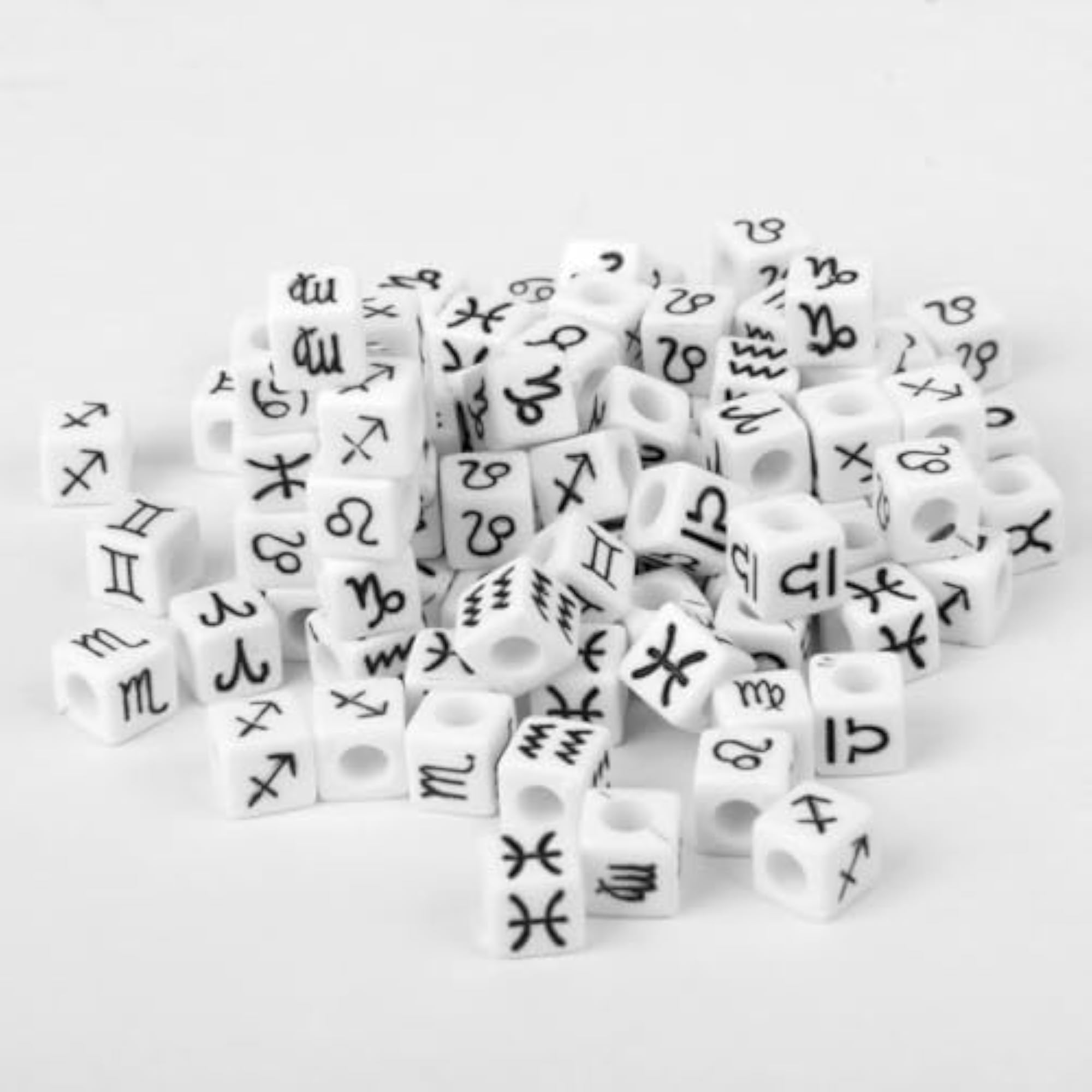 Acrylic Zodiac Symbols Cube Beads, 100pcs, White