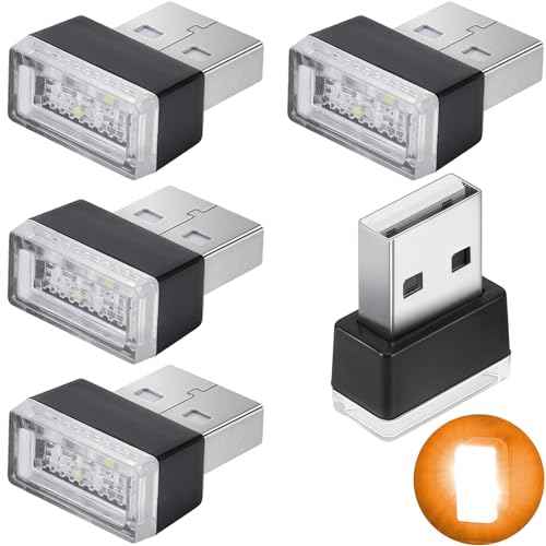CTRICALVER Innenraumbeleuchtung Auto USB, 5 Pcs Auto Atmosphäre Licht, Umgebungsatmosphäre Lichter, Universal Mini LED USB-Leuchten (Gelb)