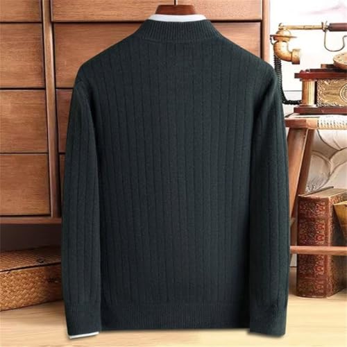 Men’S Stretchable Knitted Cardigan Turtleneck Half High-Collar Long Sleeve Full Zip Warm Sweater3