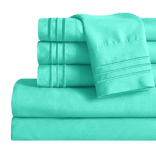 Image of Mocassi Twin Sheet Set - Luxury Hotel 1800 Premier Bedding Sheets & Pillowcases - Ultra Soft Breathable & Cooling Bed Sheets - Deep Pocket - Wrinkle Resistant - 4 Piece Set - Twin, Paradise Teal