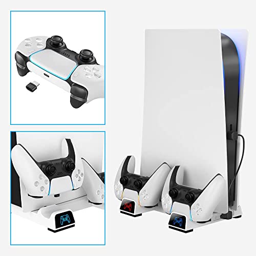 Image of OIVO PS5 Stand with Cooling Suction Cup and Dual Control Charging Station for Playstation 5 PS5 Console, Cooling Suction Cup Fan- Cable Included