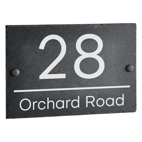 House Signs Direct | Bespoke Slate House Sign | Rustic Grey House Number Plaques | Personalised Home and Door Number Plaques for Wall, Easy Install House Signs for Outside