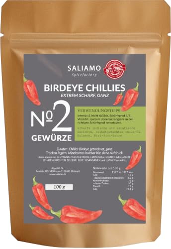 100g Bird Eyes Chili sehr scharf, 100.000 Scoville, Ideal für Chiliöl und Chilisalz, intensives...