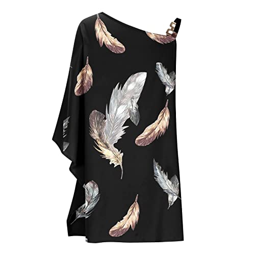 One Shoulder Dresses For Women,2023 Summer Trendy Loose Batwing Sleeve Mini Dress,Elegant Vintage Floral Graphic Club Evening Party Dress Cocktail Prom Outfits(F-Dark Gray,M) #TOP4