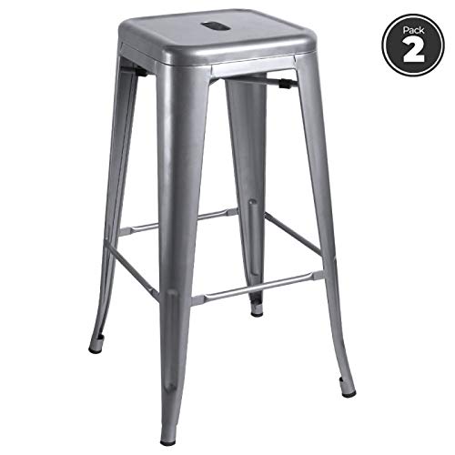 regalosMiguel - Packs Taburetes Altos - Pack 2 Taburetes Torix Altos - Gris Metalizado