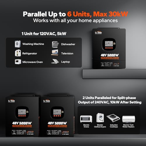 Image of LiTime 5000W Hybrid Solar Inverter, 48VDC to 110V /120VAC (Support Parallel)