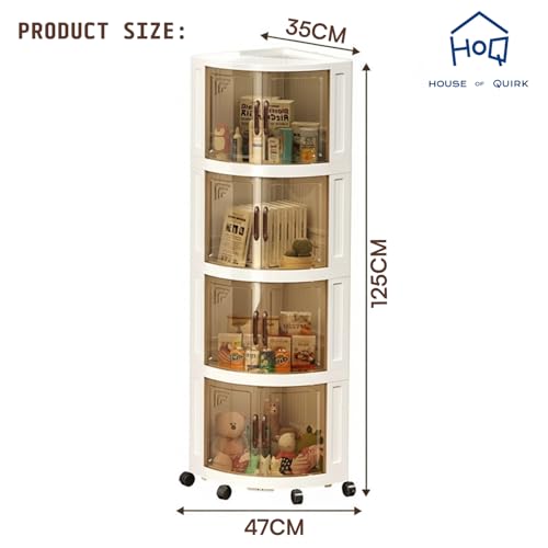 Image of House of Quirk Foldable Triangular Storage Cabinet with Wheels | Space Saving Corner Organizer | Portable Large Capacity Plastic Storage Box for Kitchen, Bathroom, Bedroom (4 Layer, Cream)