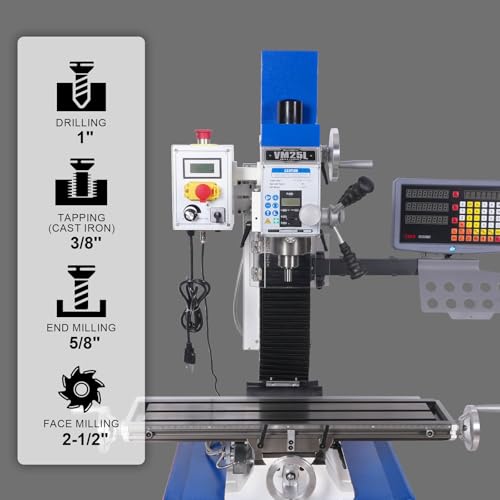 Mechmaxx 1.5HP 7''x 27-1/2''Benchtop Mini Mill Drill Machine, Variable Speed, R8 Spindle, Brushless Motor, 110V, Compact Milling Drilling Tool for Garage Shop, DIY Metalworking without Stand, VM25LD