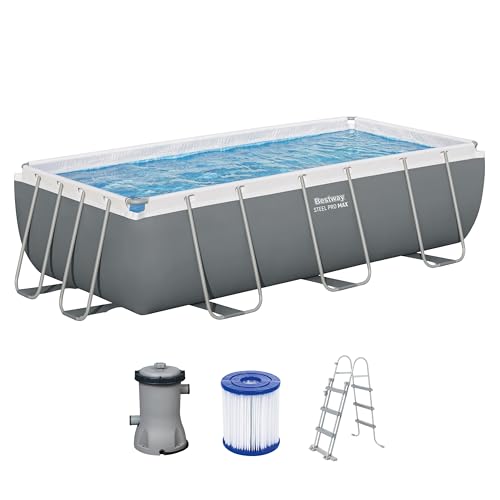 Bestway Power Steel Frame Pool Set mit Filterpumpe 404 x 201 x 100 cm, grau, eckig