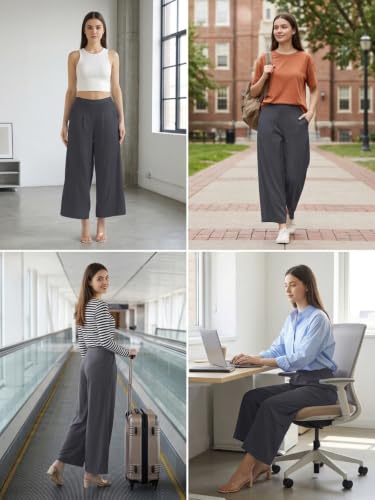 Image of GRECIILOOKS Linen Ankle Length Casual Trousers for Women | Regular Fit Linen Pants with Elastic Closure | Summer Loose Fit Daily Outfit Pants for Women