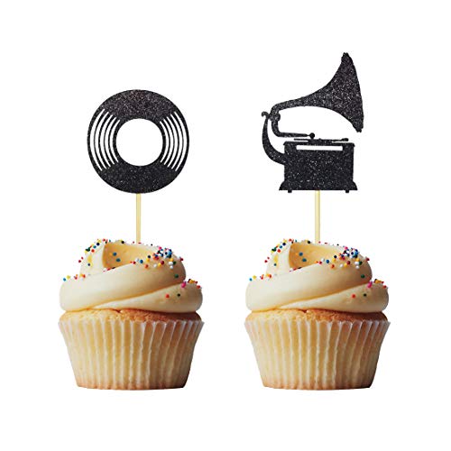 Morndew 24 Pcs Vinyl Record Phonograph Cupcake Toppers For Nostalgic Dancing Ball Music Theme Party Birthday Party Wedding Party Decorations #TOP17