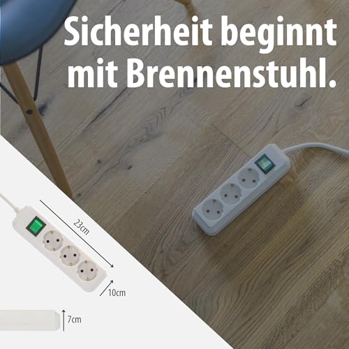 Brennenstuhl Eco-Line, Steckdosenleiste 3-Fach (Mehrfachsteckdose mit erhöhtem Berührungsschutz, Schalter und 5m Kabel) weiß