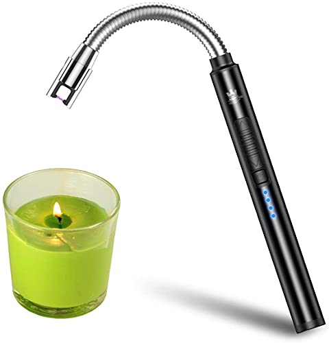 Candle Lighter, USB Rechargeable Electric Arc Lighter with Safety Lock & Power Indicator, Portable Flameless Windproof…