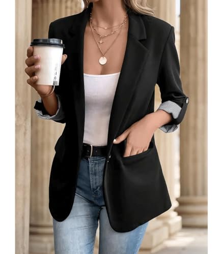 INVACHI Casual Business Blazer for Women Notch Lapel One Button Slim Fit Office Work Suit Jacket3