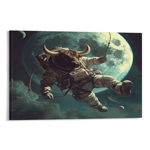 Toile murale 3D taureau astronaute, l'art moderne au cœur de votre chambre