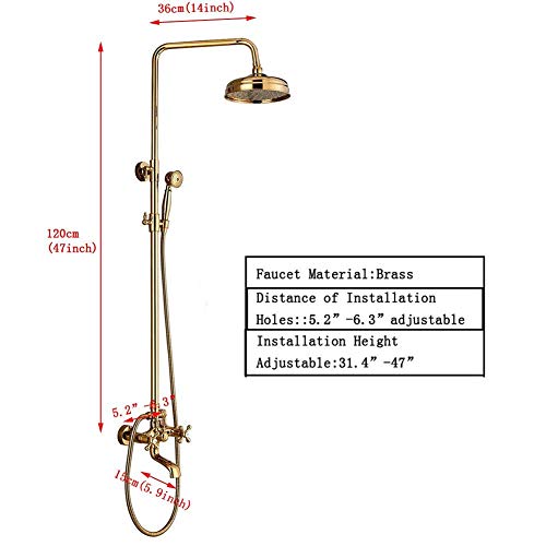 Ensemble de douche de luxe or avec mitigeur à effet pluie 8"