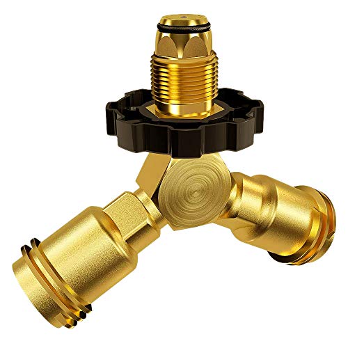 REFURBISHHOUSE Splitter Tanque de Propano,Propano Divisor,LP Gas Divisor tee Válvula,Qcc1/Tipo 1 Cilindro Botella de Cobre Amarillo T Adaptador de Conector para el Calentador de Le？a Barbacoa