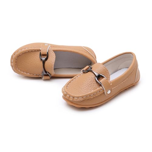 Image of SOFMUO Boys Girls Leather Loafers Slip-On Oxford Flats Boat Dress Schooling Daily Walking Shoes(Toddler /Little Kids)