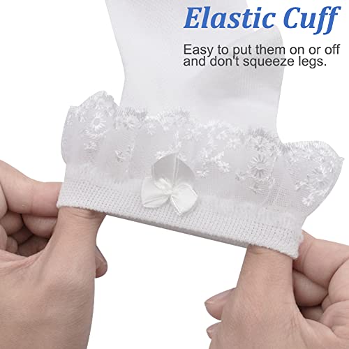 Looching 5 Pairs Toddler Baby Girls Ruffle Lace Socks Mesh Eyelet Frilly Cotton Ankle Soft Dress Kids Princess Socks3